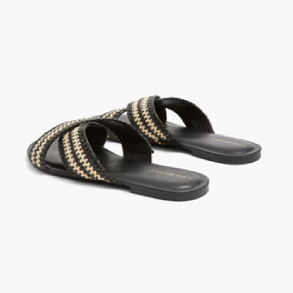 LANE BRYANT NWT Womens Size 9W Dream Cloud Criss-Cross Raffia Slide Black Tan - Picture 2 of 8
